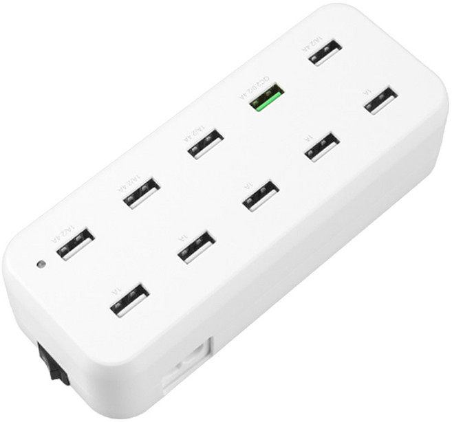 Coms 10孔 USB電源有線多功能充電器 White, LS415, 1個
