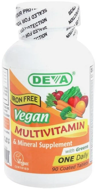 데바 아이언 프리 비건 멀티비타민 & 미네랄 서플리먼트 글루텐 프리 코티드 타블렛, 90개입, 1개, 90정 - 쿠팡