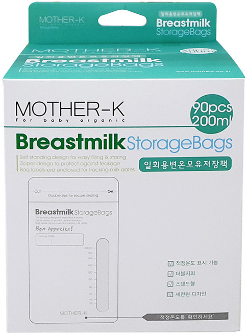 마더케이 일회용 변온 모유 저장팩 200ml, 90매, 1개