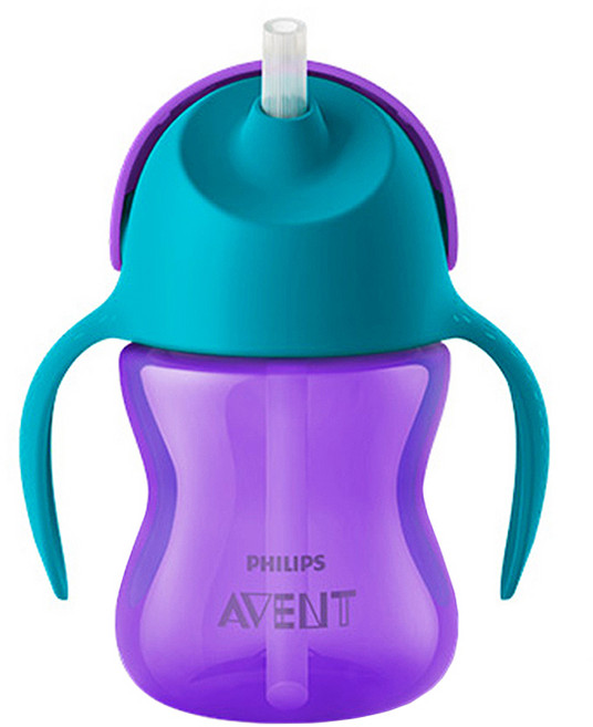 Philips Avent 防漏吸管學習杯, 200ml, 1個, 紫色+藍綠色