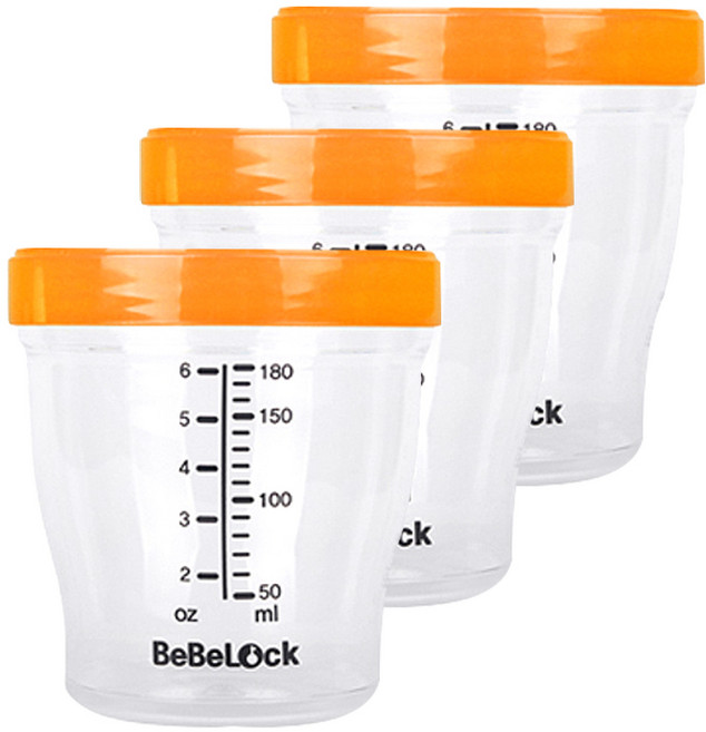 베베락 국산 프리미엄 트라이탄 이유식 눈금형 밀폐용기, 180ml, 오렌지, 3개