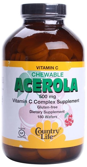 컨트리라이프 츄어블 아세로라 비타민 C 500mg 웨이퍼 글루텐 프리, 1개, 180정 - 쿠팡
