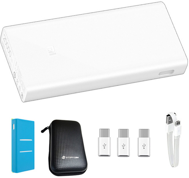 샤오미 신형 3세대 20000mAh 2C 보조배터리 + 실리콘 케이스 랜덤 발송 + 파우치 + C타입 젠더 3p, 4종, 1세트
