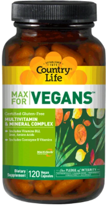 Country Life Vitamins 맥스 포 비건 멀티비타민 & 미네랄 컴플렉스 비건 캡슐, 1개, 120정 - 쿠팡
