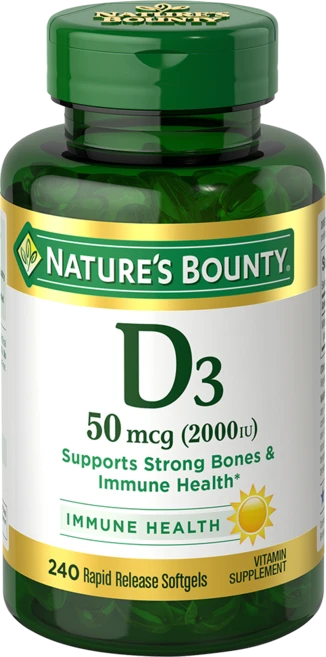 네이쳐스바운티 D3 2000IU 래피드 릴리즈 소프트젤 글루텐 프리 무설탕, 1개, 240정 - 쿠팡