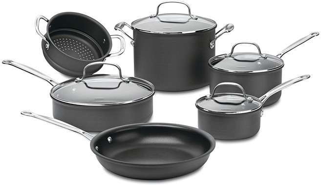 쿠진아트 셰프스 클래식 넌-스틱 하드 애노다이즈 6종 냄비프라이팬세트, Black, 1.4L Saucepang + 2.8L Saucepan + 3.3L Saute Pan + 7.6L Stockpot + 7.6L Skillet + 25.4cm Skillet