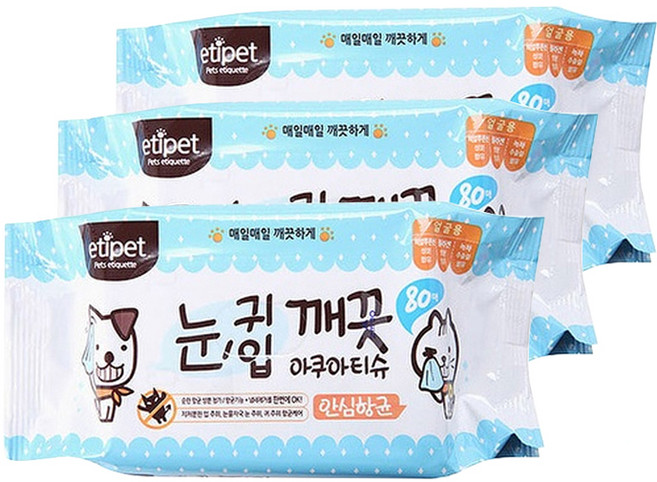 에티펫 반려동물용 눈귀입 깨끗 아쿠아티슈 80p, 300g, 3개