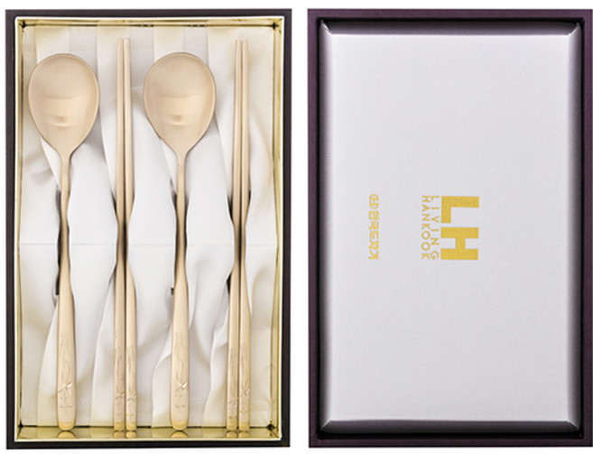 리한 한국도자기리빙 조각 난초 놋 부부수저, 혼합색상, 숟가락 2p + 젓가락 2p, 1세트