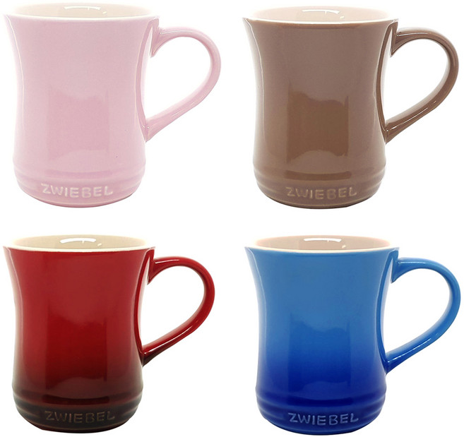 쯔비벨무스터 프렌치 컬러머그 300ml 4종 세트, 레드 + 블루 + 코코아 + 핑크, 1세트