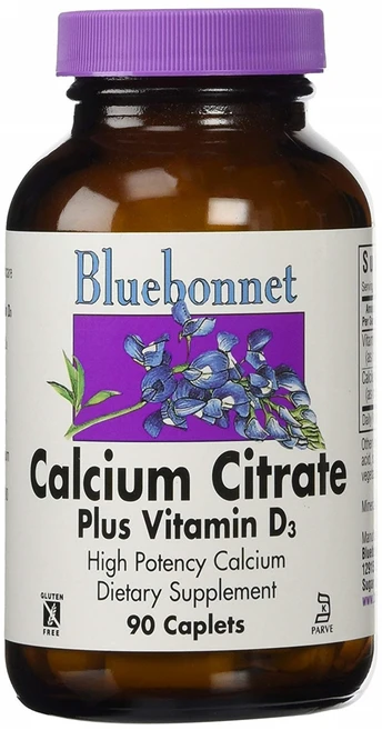 블루보넷 칼슘 시트레이트 플러스 비타민 D3 글루텐 프리 캐플릿, 1개, 90정 - 쿠팡