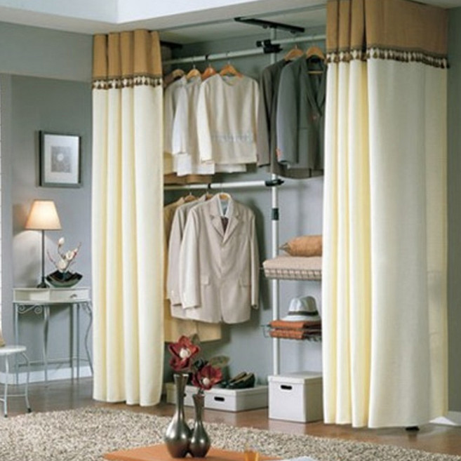 가화홈시스 패브릭 드레스룸 설치형 행거 커튼 선택형, A브라운