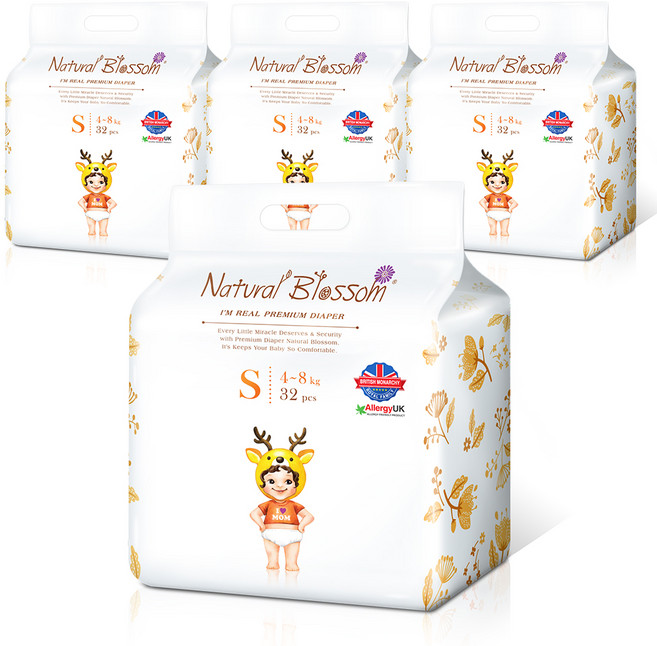 네추럴블라썸 초박형 밴드형 기저귀 아동공용, 소형(S), 128매