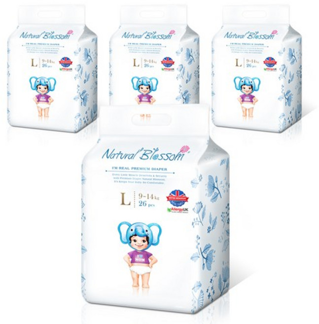 네추럴블라썸 초박형 밴드형 기저귀 아동공용 대형 L(9~14 kg), 대형(L), 104매