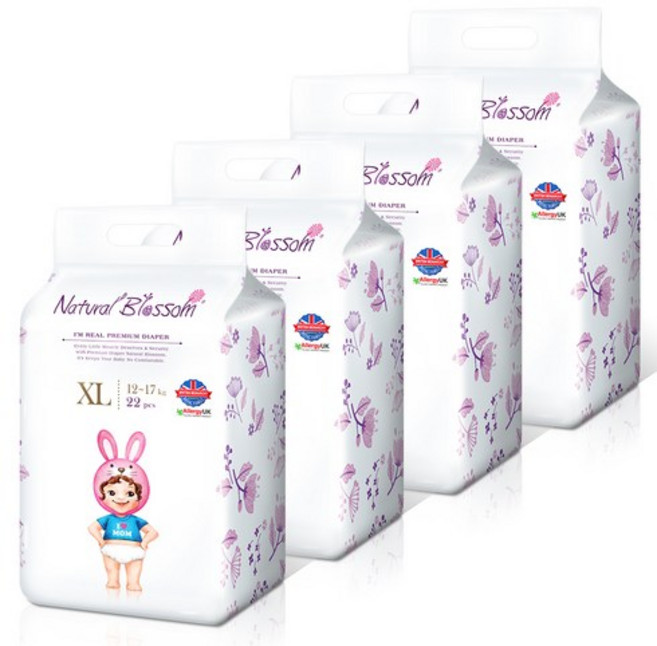 네추럴블라썸 초박형 밴드형 기저귀 남여공용 XL (12~17kg), 특대형(XL), 88매