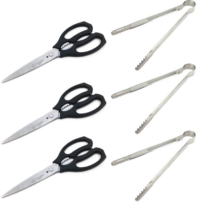 코코렉스 주방가위 블랙 3p + 악어스텐집게 23cm 3p, 혼합색상, 1세트