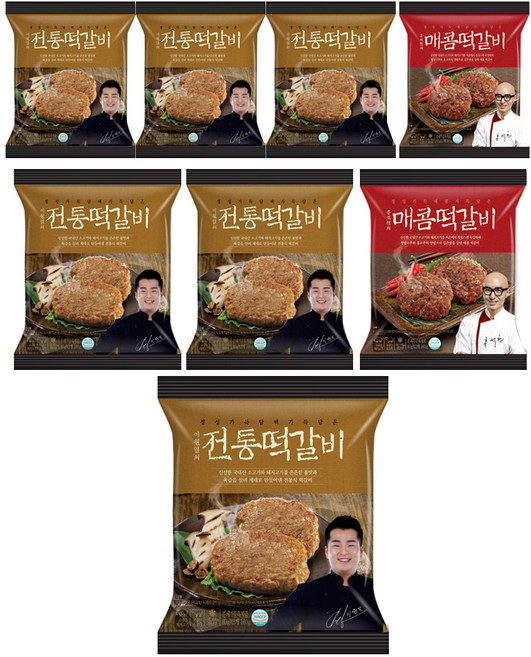천하일미 전통떡갈비 6p + 매콤떡갈비 2p (냉동), 1세트, 1.28kg