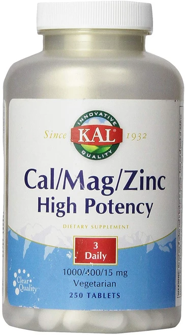 Kal 칼슘 1000mg 마그네슘 400mg 아연 15mg 하이 포텐시 베지테리안 타블렛, 1개, 250정 - 쿠팡