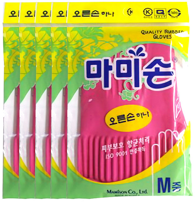 마미손 오른손 하나 고무장갑, 핑크, 중(M), 5개