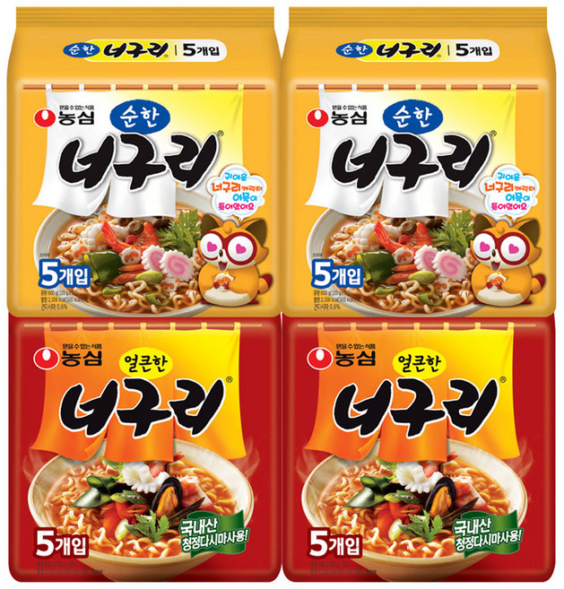 농심 얼큰한 너구리 10p + 순한 너구리 10p, 20개