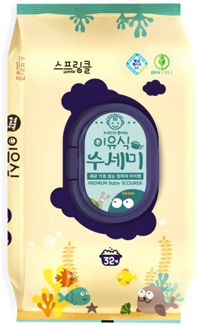 스프링클 일회용 이유식 수세미, 혼합색상, 1개, 32개입