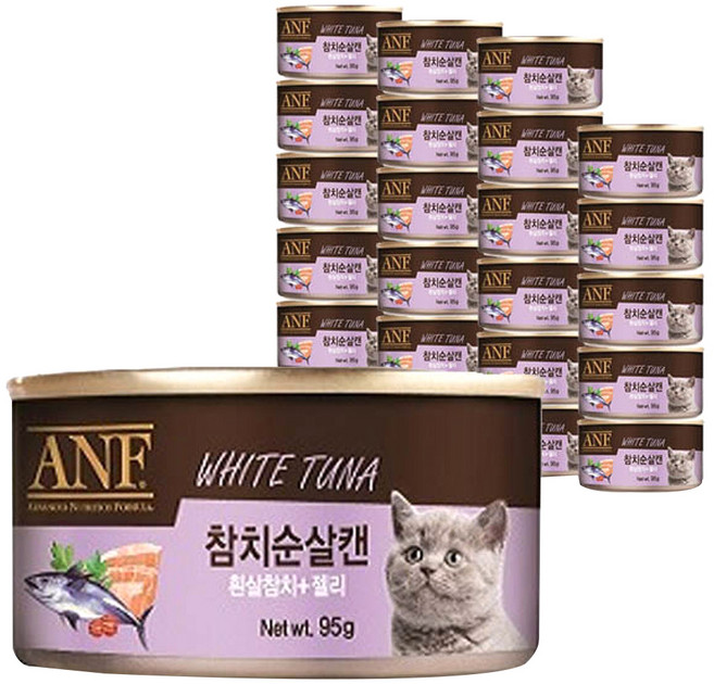 ANF 고양이 간식캔 생선, 흰살참치 + 젤리, 95g, 24개