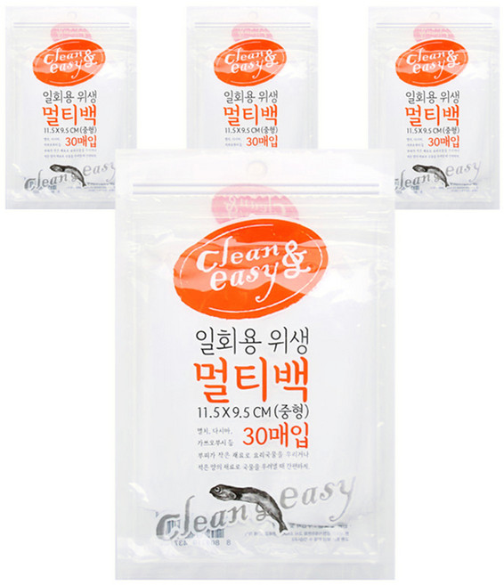 유하우스 일회용 위생 멀티백, 중(M), 30개입, 4개