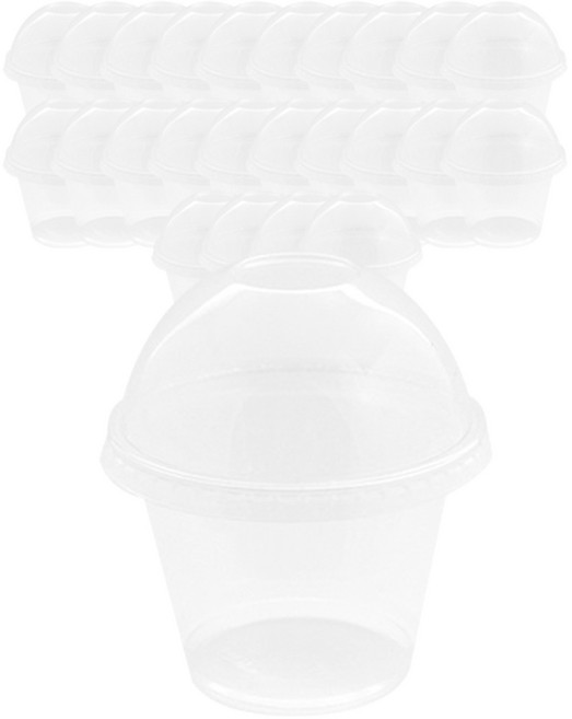 투명 디저트 컵 + 돔형 타공 뚜껑 9.2 x 10.5 cm, 25개, 1세트