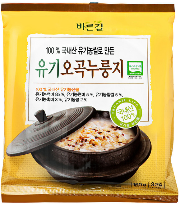 바른길 유기오곡누룽지, 160g, 1개