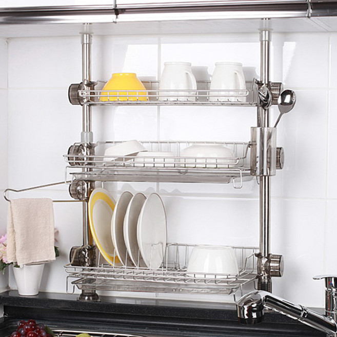 해피홈 국내 제조 하이트 3단 싱크선반, 실버