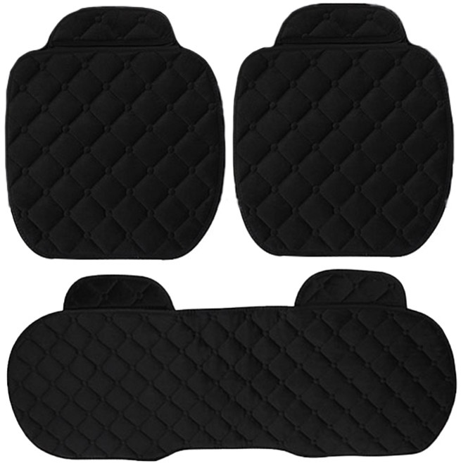 지엠지모터스 차량용 시트커버 퀼팅 따뜻한 극세사 겨울 방석 3p 풀세트, 블랙큐브, 1세트