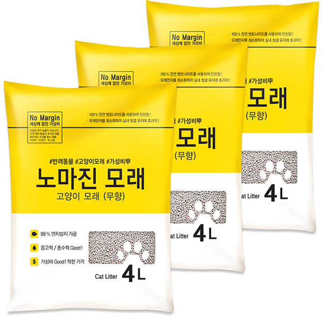 노마진 고양이 모래, 4L, 3개, 무향