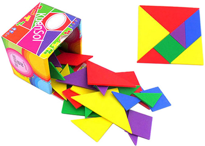 가베가족 큰솔스토밍 탱그램 소그룹 세트 도형퍼즐, 빨강 + 노랑 + 초록 + 파랑 +보라, 5인용, 1개