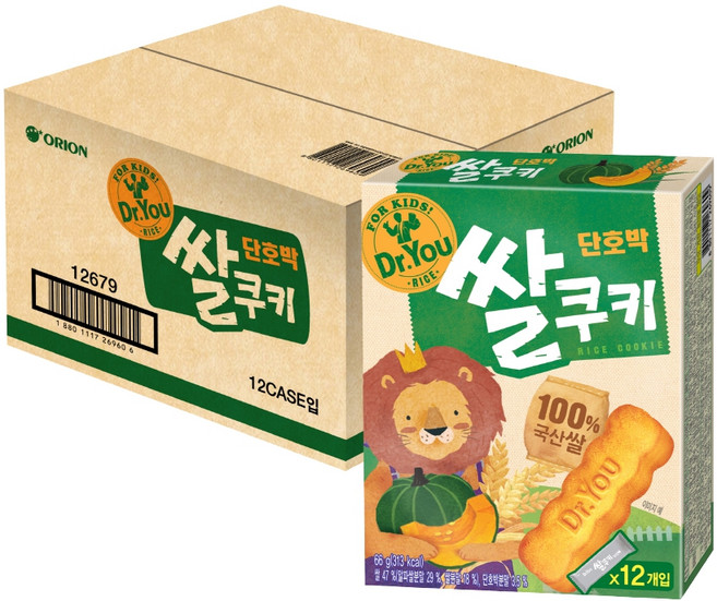 오리온 닥터유키즈 단호박 쌀쿠키, 66g, 12개