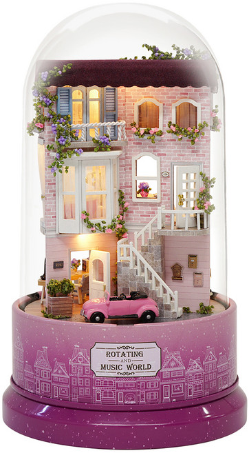 아디코 DIY 미니어처 오르골 돔하우스, 핑크하우스, 1개