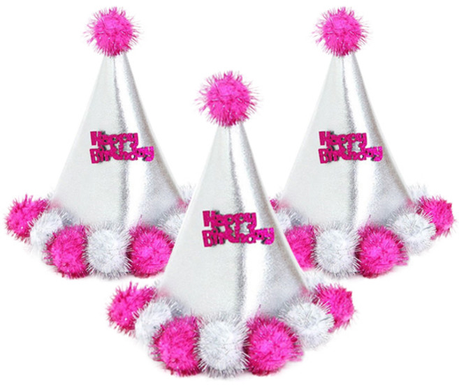 파티팡 미니 솜방울고깔모자, 핑크, 3개입