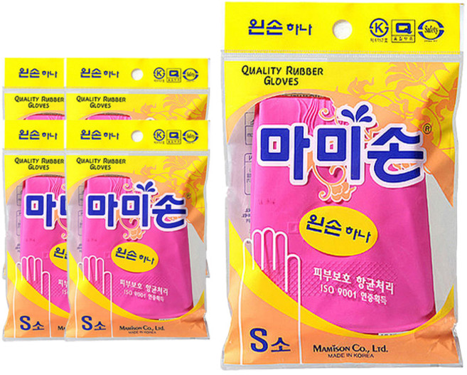 마미손 고무장갑 왼손만하나, 소(S), 5개