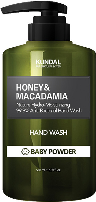 쿤달 허니 앤 마카다미아 클린 앤 퓨어 핸드워시 베이비파우더, 500ml, 1개