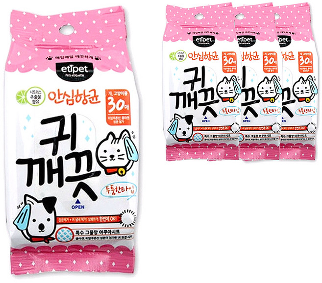 에티펫 반려동물 귀 깨끗 세정 물티슈 30p, 150g, 4개