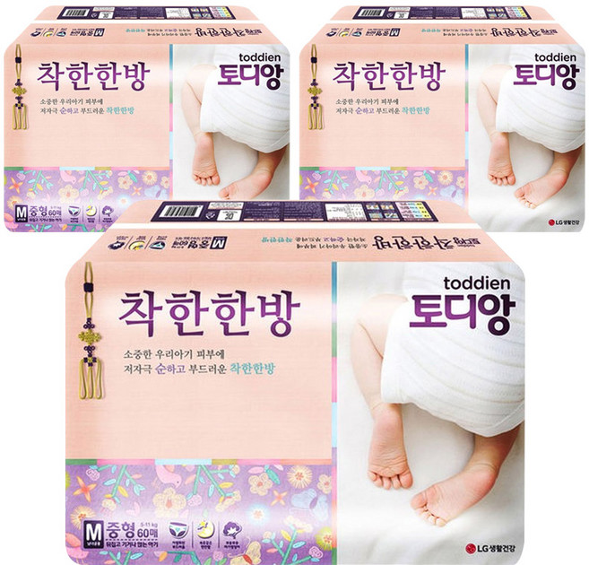 토디앙 착한한방 밴드형 기저귀 아동공용, 중형(M), 180매