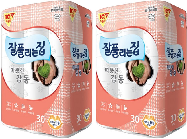 잘풀리는집 따뜻한감동 3겹 데코 고급롤화장지, 25m, 30개입, 2개