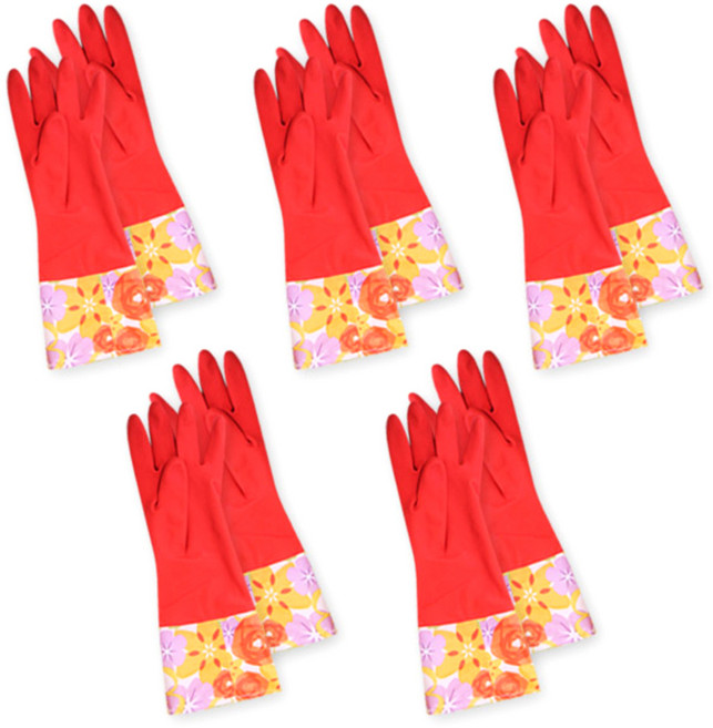 그린비 기모 고무장갑 레드, 5개