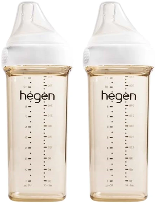 헤겐 대용량 젖병 트윈팩 + 꼭지, 화이트, 330ml, 2개 - 쿠팡