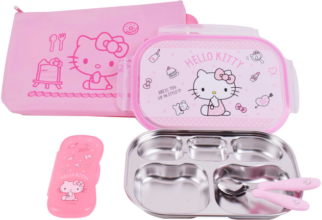 릴팡 스텐식판스푼포크케이스 세트, 헬로키티, 6p, 1개