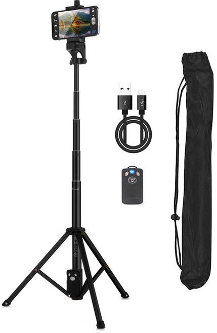 INTO 고강도 2in1 블루투스 삼각대 셀카봉 134cm VCT-88, VCT-88(블랙), 1개