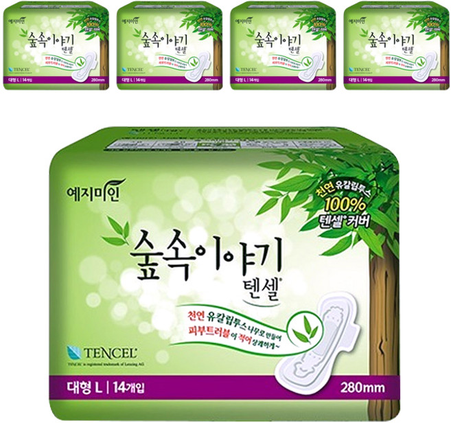 예지미인 숲속이야기 텐셀 생리대 날개형, 대형, 14개입, 5개