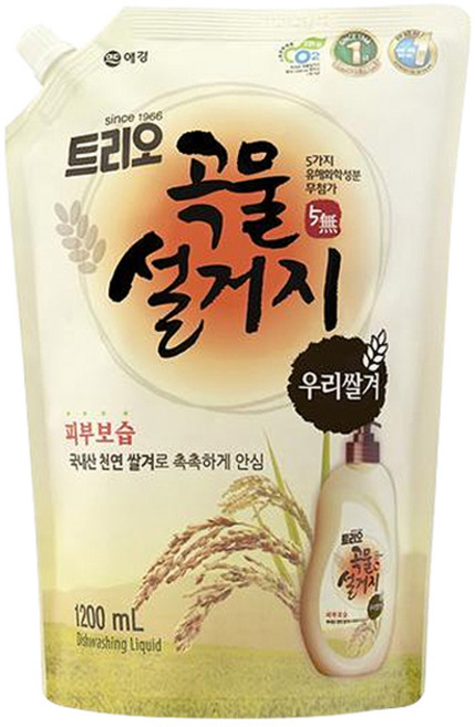 트리오 곡물설거지 우리쌀겨 주방세제 피부보습 일반주방세제, 1.2L, 1개