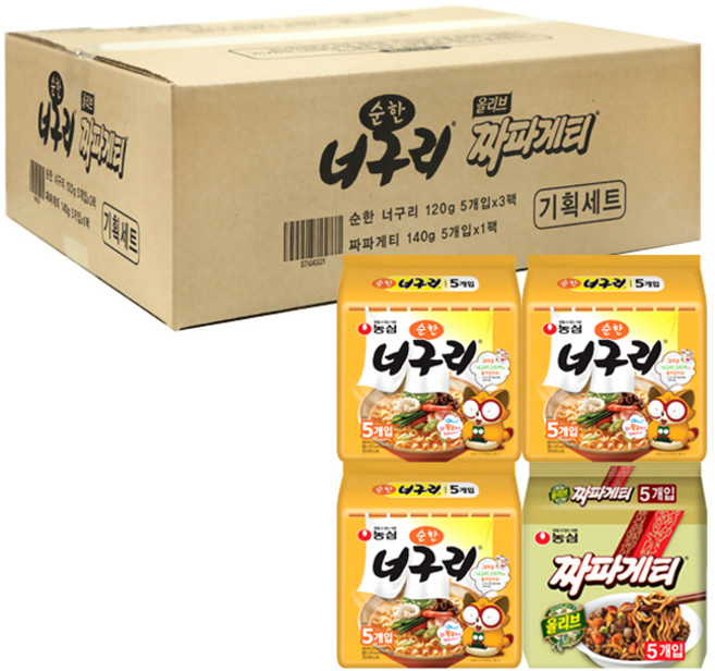 농심 순한 너구리 + 짜파게티 세트, 20개