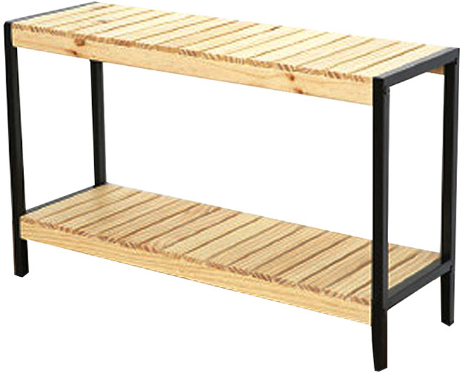 본스토리 철재 원목 선반, 블랙 + 네추럴우드, 2단