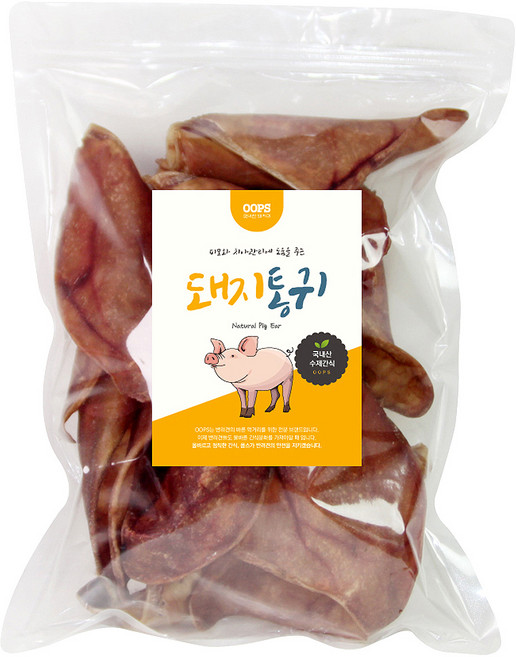 웁스 강아지 국내산 간식, 돼지 통귀, 500g, 1개