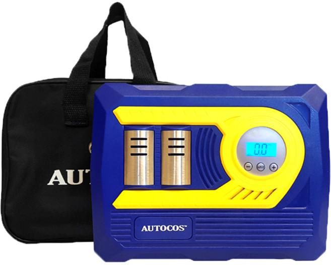 오토코스 듀얼실린더 180w 디지털 차량용 에어컴프레셔 타이어 공기주입기, 1개, 혼합색상